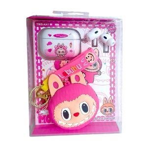 Pink & White Labubu Wireless Earphones Gift Set NIB